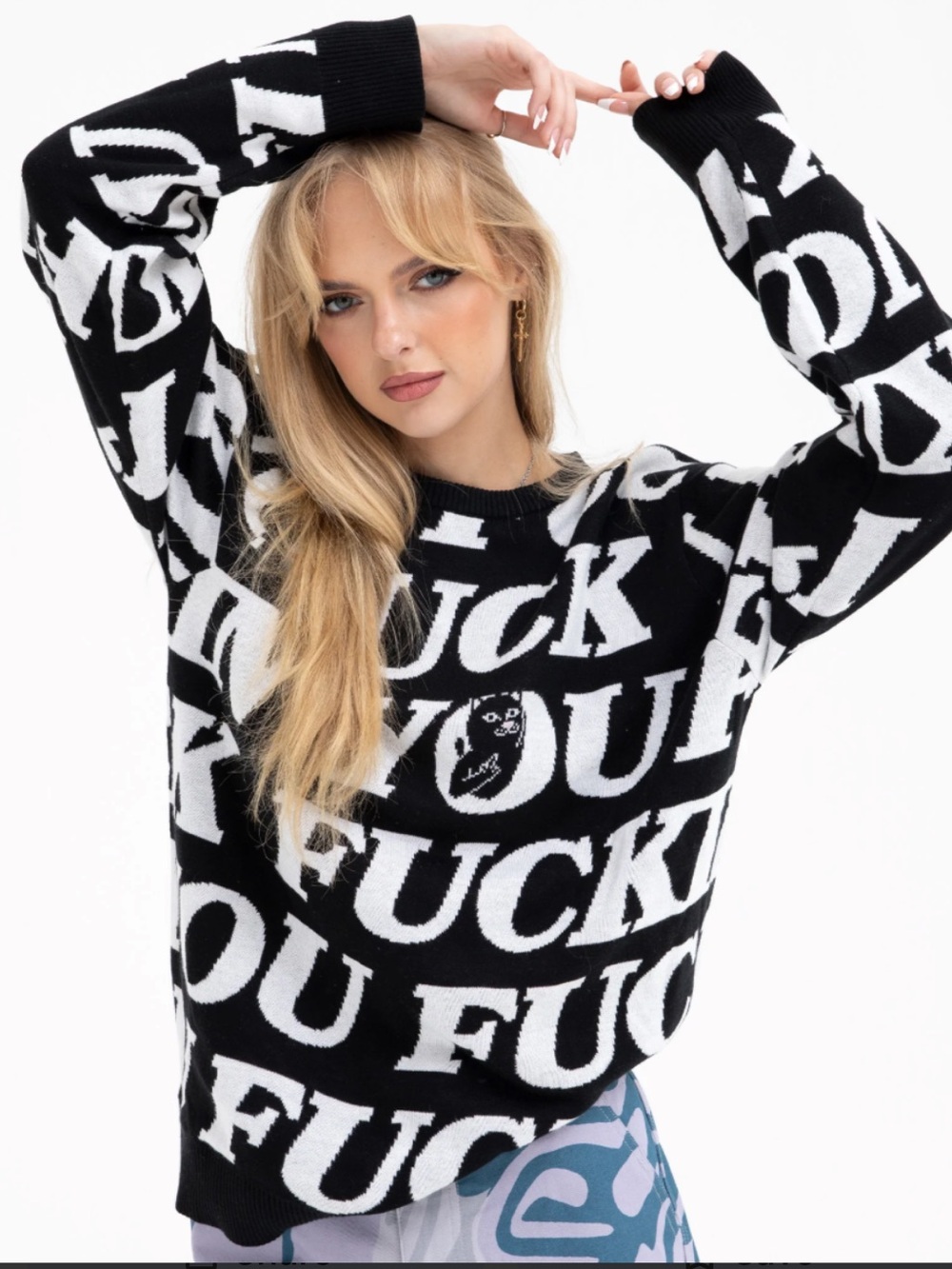 Ripndip “F*ck You” Knit Crewneck Black and White Sweater